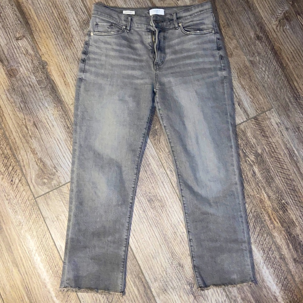 LOFT Frayed High Rise Jeans - Gray Wash